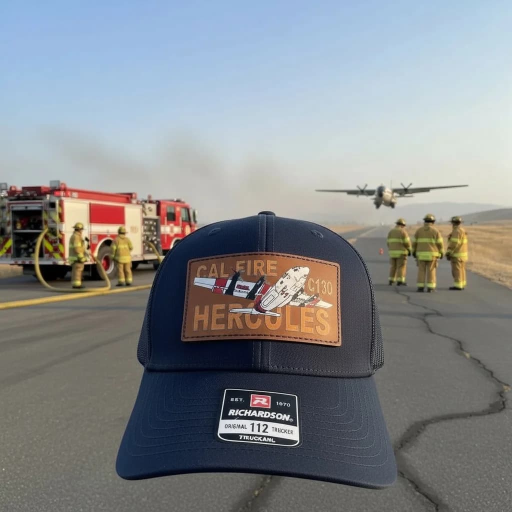 Custom photo-engraved leather patch cap made by Inca Threads in Sacramento as a personal gift.