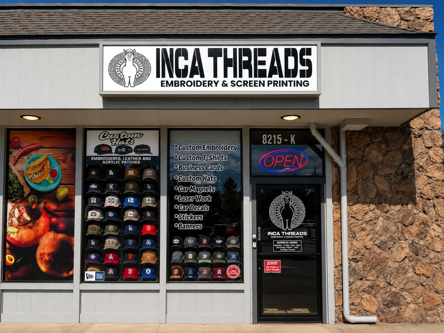 Inca Threads embroidery and screen printing storefront in Citrus Heights, California