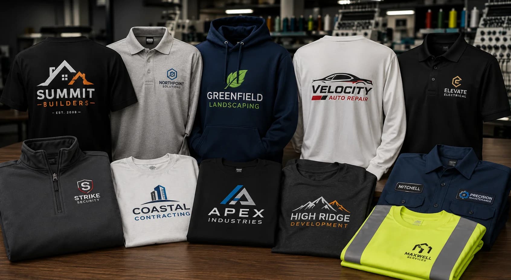Custom embroidered and printed apparel including polos, hoodies, and T-shirts made by Inca Threads in Sacramento.